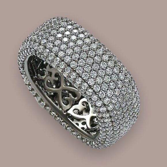 SUZY LEVIAN Blackened Silver Pave Eternity Band - Picture 1 of 7